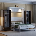 thumbnail image 2 of Full Size Murphy Bed with LED Lights and Wardrobes, Space-Saving Murphy Bed Cabinet Wall Bed with Drawers and Desk for Guest Room Home Office, White, 2 of 9