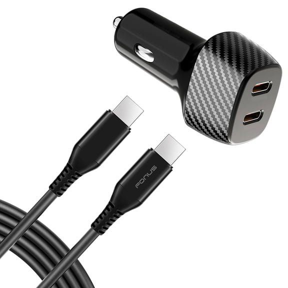 Fast PD Car Charger 60W for Motorola Moto G 5G (2022, 2023, 2024, 2025) Phone Models - 2-Port USB-C 6ft Long Type-C Cable Power Adapter DC Socket Plug-in with Cord