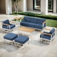 thumbnail image 3 of Opohoro 7-Pieces Outdoor Conversation Set with Patio Sofa, Swivel Rocking Chairs,Tables and Ottomans, Blue, 3 of 15