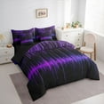 thumbnail image 3 of Homewish Geometric Lines Print 7 Pieces Bedding Comforter Set,Stripes Pattern Full Bedding Set,Purple Black Fitted Sheet Flat Sheet For Teens,Luxury Bedroom Decor Reversible, 3 of 8