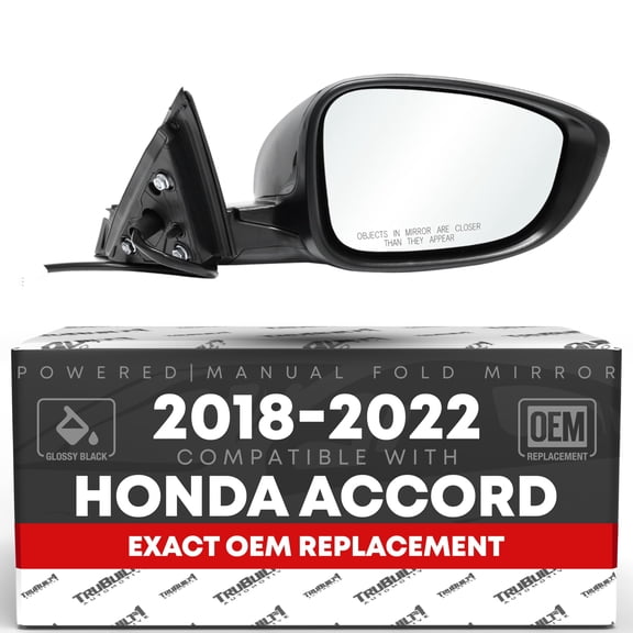 Passenger Side Mirror Replacement - Compatible with 2018-2022 Honda Accord - Powered Adjustment, Manual Fold, Convex Glass - Smooth Black, 8H3P - OEM 76208TVAA02, 76201TVAA01ZJ, HO1321328