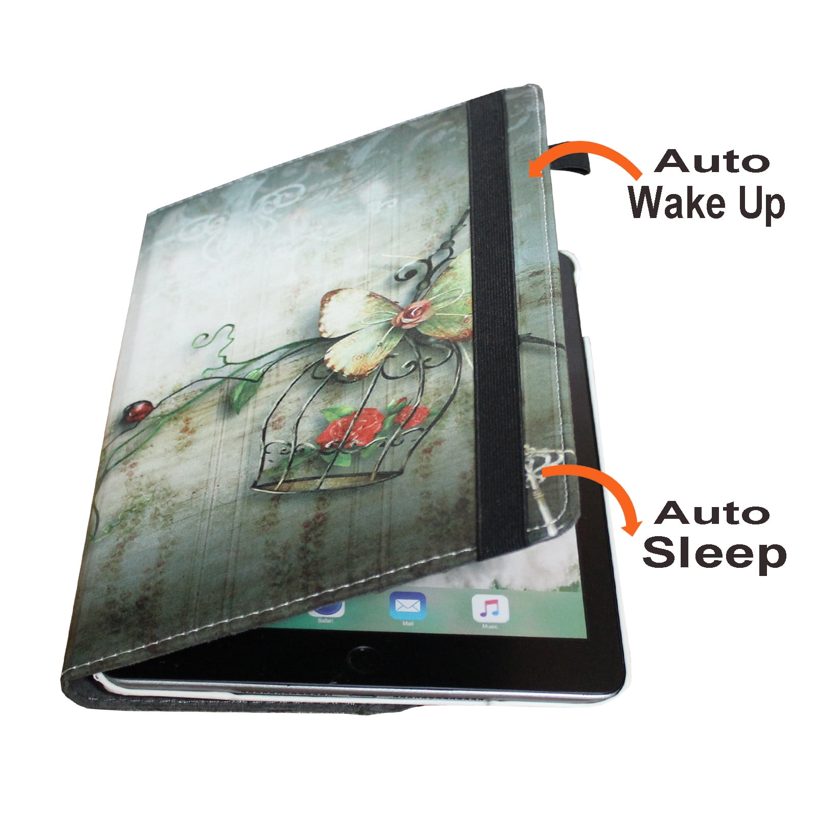 JYtrend Smart Case for iPad 5th / 6th Generation with Pencil Holder, Rotating Stand Magnetic Auto Wake Up/Sleep Cover for 2017 / 2018 iPad 9.7 Model A1893 A1954 A1822 A1823 (Butterfly Flower)
