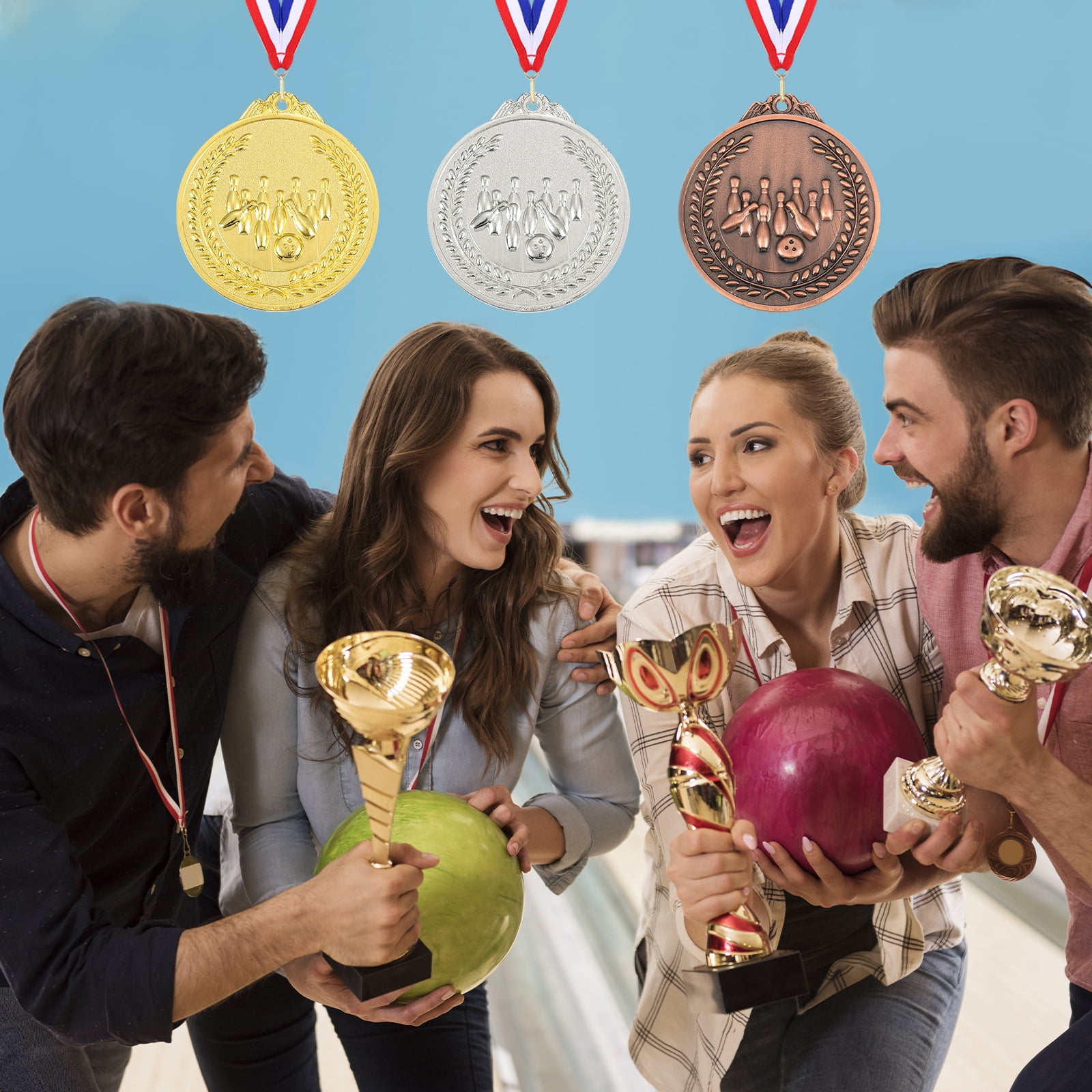 Uxcell 2.6" Gold Silver Copper Bowling Medals, 6Pcs Bowling Award Medals