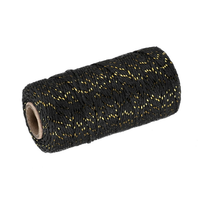 Unique Bargains Twine Packing String Wrapping Cotton Twine 100M Gold Tone and Black Rope for Gift Wrapping Twine