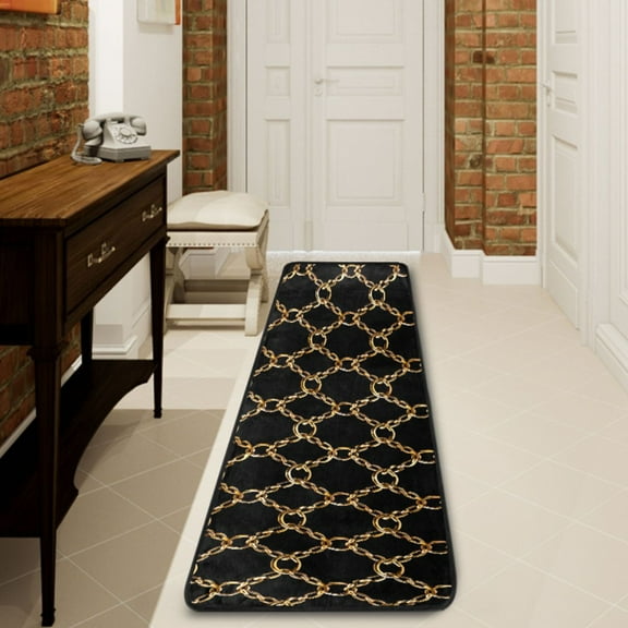 Ryvnso Golden Chains Hallway Runner Rugs Floor Carpet Non Slip Entryway Mat 2' x 6'