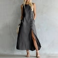 thumbnail image 2 of fheaev Women's Maxi Dress Linen Relaxed Fit Sleeveless Button Front Slit for Everyday Gray XL, 2 of 7