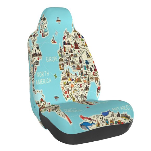 Lsque World Travel Line Icons Map Pattern Car Seat Covers for Front Seats , Waterproof Seat Covers for Cars, Sporty Front Seat Covers,Car Seat Cover Protector Front Seats