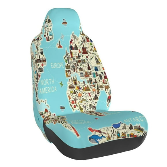Lsque World Travel Line Icons Map Pattern Car Seat Covers for Front Seats , Waterproof Seat Covers for Cars, Sporty Front Seat Covers,Car Seat Cover Protector Front Seats