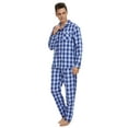 thumbnail image 3 of MintLimit Pajamas for Men Cotton Long Sleeve Button Down Lounge Plaid Pj Set 2 Pcs Blue XL, 3 of 5