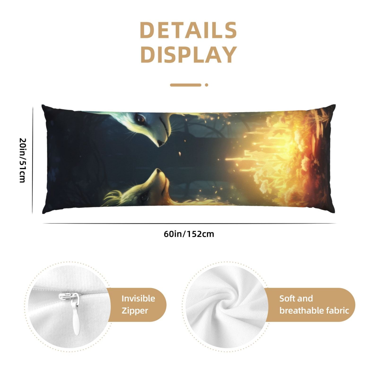 Naloa Firefly Forest Fox Super Soft 20x60 Body Pillow Case,Long Side Hidden Zipper（PILLOWS ARE NOT INCLUDED）
