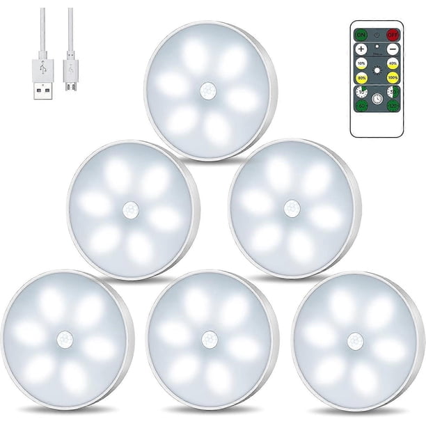 LED Night Light Closet Lamp, USB Rechargeable 6 Pack Wireless Night Lights with Touch Control and Remote Control Dimmable Brightness Powered Cabinet L
