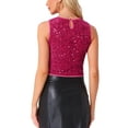 thumbnail image 3 of INSPIRE CHIC Sequin Tank Tops for Women Crop Scoop Neck Sleeveless Sparkly Glitter Club Party Nightout Vest Blouse M Rose Red, 3 of 6