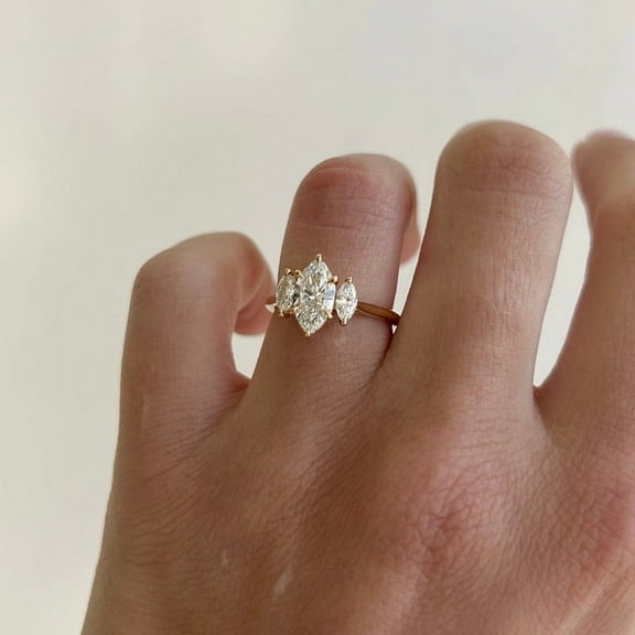 SOLITAIRE JEWELS 2.00TCW Marquise Cut Moissanite Diamond Three Stone Style Solitaire Engagement Ring for Women, 10k Yellow Gold Solitaire Ring