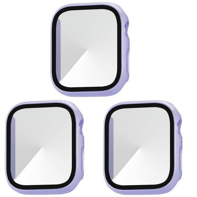 3 Pack PC Cas avec Protecteur d'Écran en Verre Trempé Compatible avec Apple Watch Série 8/7 41mm, Ultra-Mince Résistant aux Rayures Couverture de Protection Globale pour iWatch S8/S7 orginal light purple