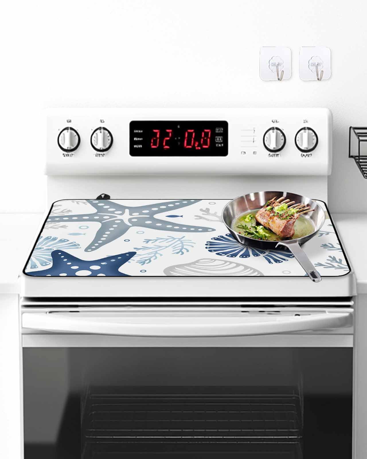 Stove Top Covers for Electric Stove, Blue Starfish Coastal Glass Stovetop Cover Protector, Summer Beach Nautical Coral Sea Induction Cooktop Protector Oven Mat for Kitchen Countertop 24"x21"