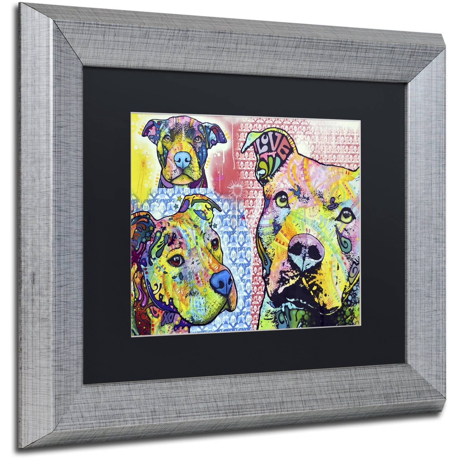 Trademark Fine Art "Thoughtful Pit Bull Part 3" Canvas Art by Dean Russo, Black Matte, Silver Frame