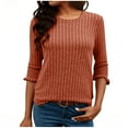 thumbnail image 2 of LEBONYARD Women's Trendy Crew Neck Chic Groove 3/4 Sleeve Solid Colored Pullover Sweaters Casual Round Neck Loose Fit Ladies Warm Winter Sweaters, 2 of 6