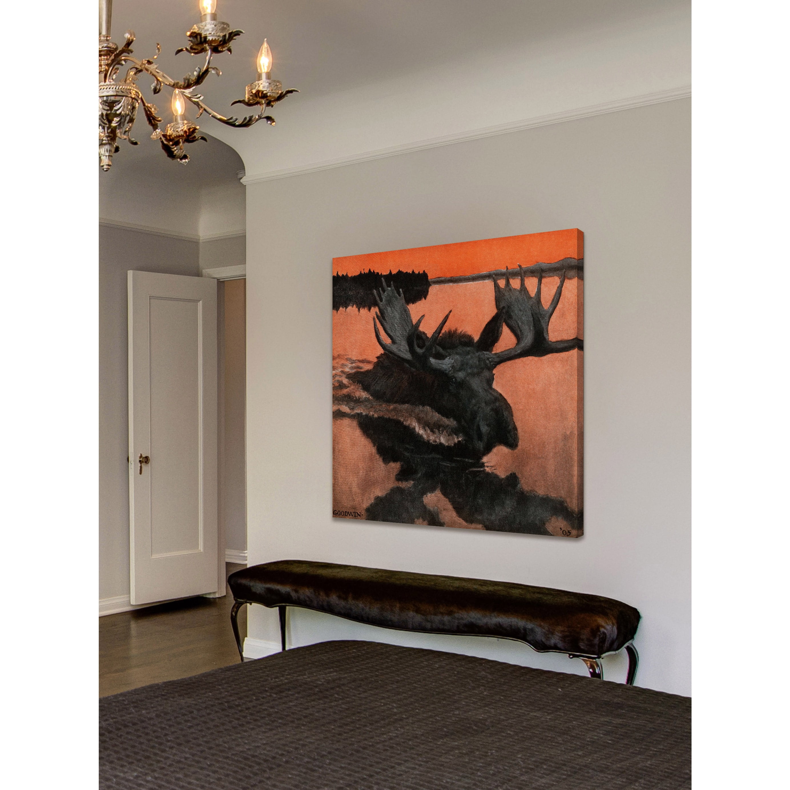 "Swimming Moose" Painting Print on Wrapped Canvas