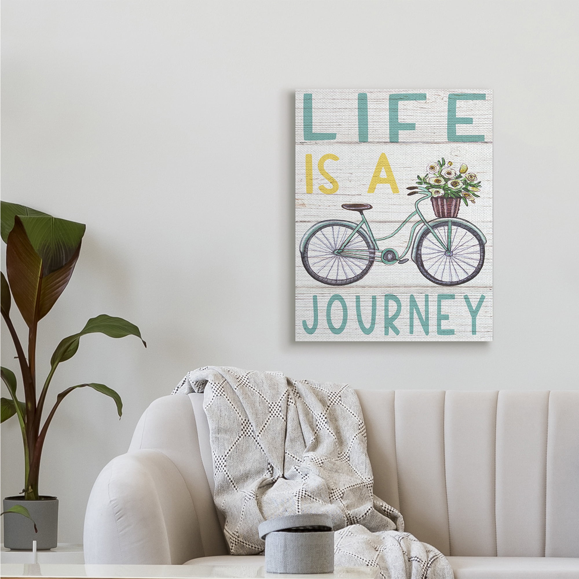Stupell Industries Life's A Journey Blue Bicycle Flower Basket,24 x 30,Designed by Elizabeth Tyndall