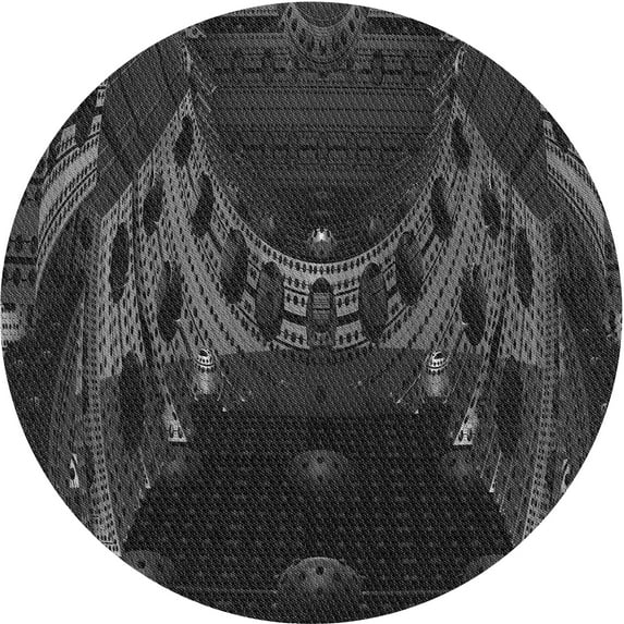 Ahgly Company Indoor Round Patterned Carbon Gray Area Rugs, 6' Round