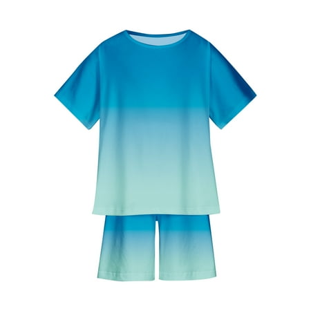 

KBKYBUYZ Boys Girls Gradient T-shirt Set Printed Children Shorts Set Child s Two-piece Set On Sale