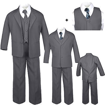 Costume de Mariage Formel pour Garçon Bébé Enfant Adolescent Gris Foncé à Carreaux S-20