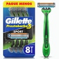 thumbnail image 1 of Rastrillo Gillette Prestobarba3 Sport con 3 Hojas para Rasurar al Ras, 8 pzas, 1 of 5