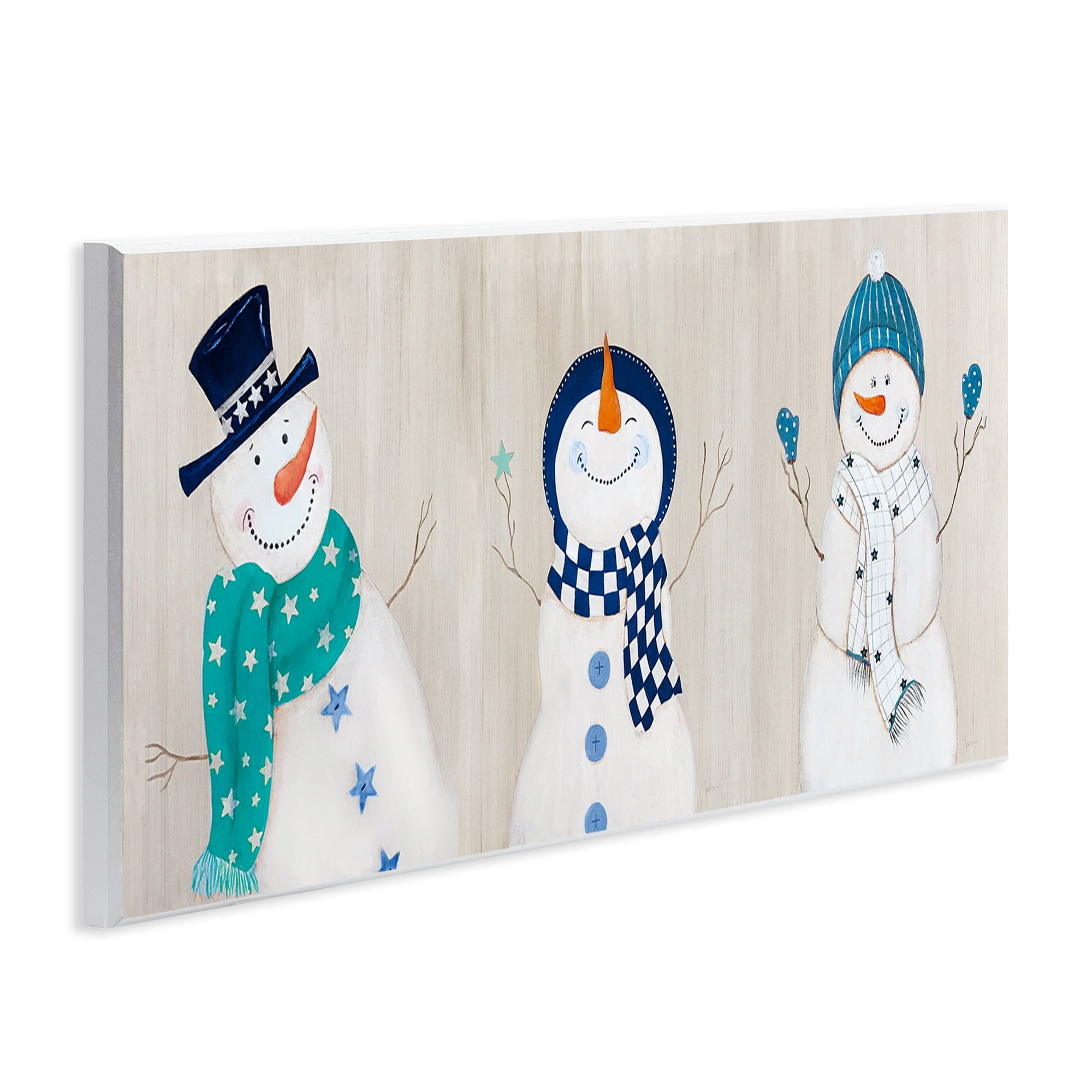 Stupell Industries Happy Snowman Trio Holiday Painting Unframed Art Prints Wall Art, 17 x 7