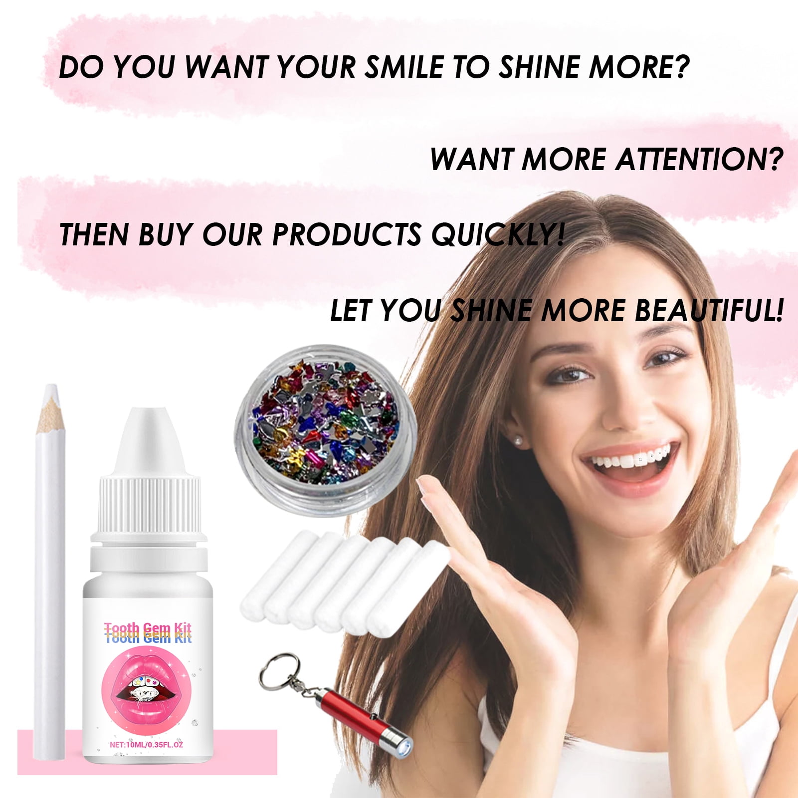 Alvantor DIY Tooth Gem Kit with UV Glue & Lamp, Dental Jewelry Set for Sparkling Smile, Hip Hop Style, 0.35fl.oz