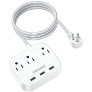 LENCENT Power Strip with 3 Outlet 3 USB Charging Ports (17W/ 3.4A), 6.6ft Braided Extension Cord, Desktop & Wall Mountable