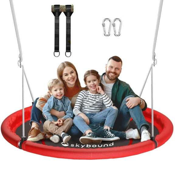 Skybound 43" Saucer Swing for Kids Outdoor - Durable Textilene Fabric, Galvanized Steel Frame, 600lbs Capacity, Adjustable Ropes (Red)