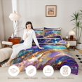 thumbnail image 3 of Castle Fairy Glitter Gold Foil Galaxy Wave Full Size Comforter Sets 3-Piece,Sparkly Nebula Alcohol Ink Graphic Bedding Comforter Set,Purple Cyan,Navy Blue Reversible,1 Comforter and 2 Pillowcases, 3 of 6