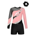 thumbnail image 3 of Doomiva Kids Girls Gymnastic Leotard Dance Biketard Unitard Bodysuit with Tumbling Athletic Shorts Scrunchies Set Pink&Black 6, 3 of 7