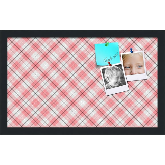 PinPix ArtToFrames 18x10 Custom Cork Bulletin Board Argyle Light Pink   Poster Board Has a Fabric Style Canvas Finish, Framed in Satin Black (PinPix-649)