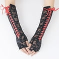 thumbnail image 6 of UJNDER Fingerless Steam Punk Witch Long Elbow Arm Warmers Lace Sleeves for Party Halloween Gloves Mittens Red, 6 of 6