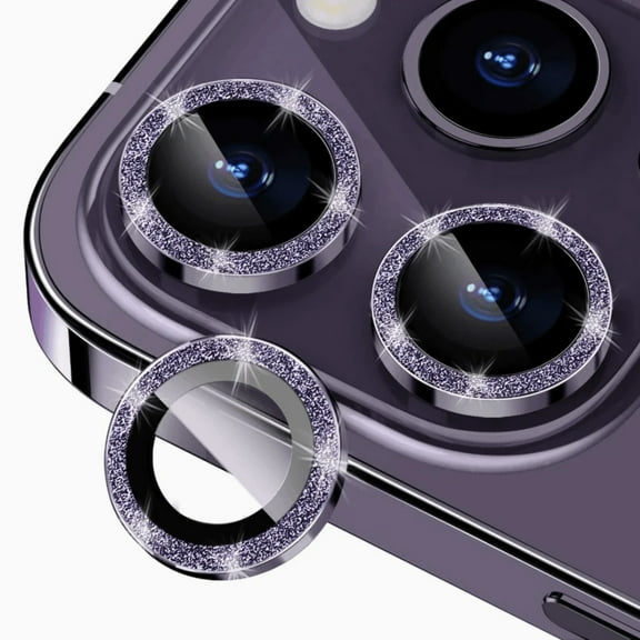 CASELIX Camera lens protector for iPhone 14 Pro, Glitter Deep Purple Metal Tempered glass circle Screen Camera Protection for iPhone 14 Pro (Deep Purple Glitter)