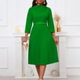 thumbnail image 2 of AURA Elegant Pleated Midi Dress With Belt High Waist Solid Color Zipper Work Office Style, 2 of 10