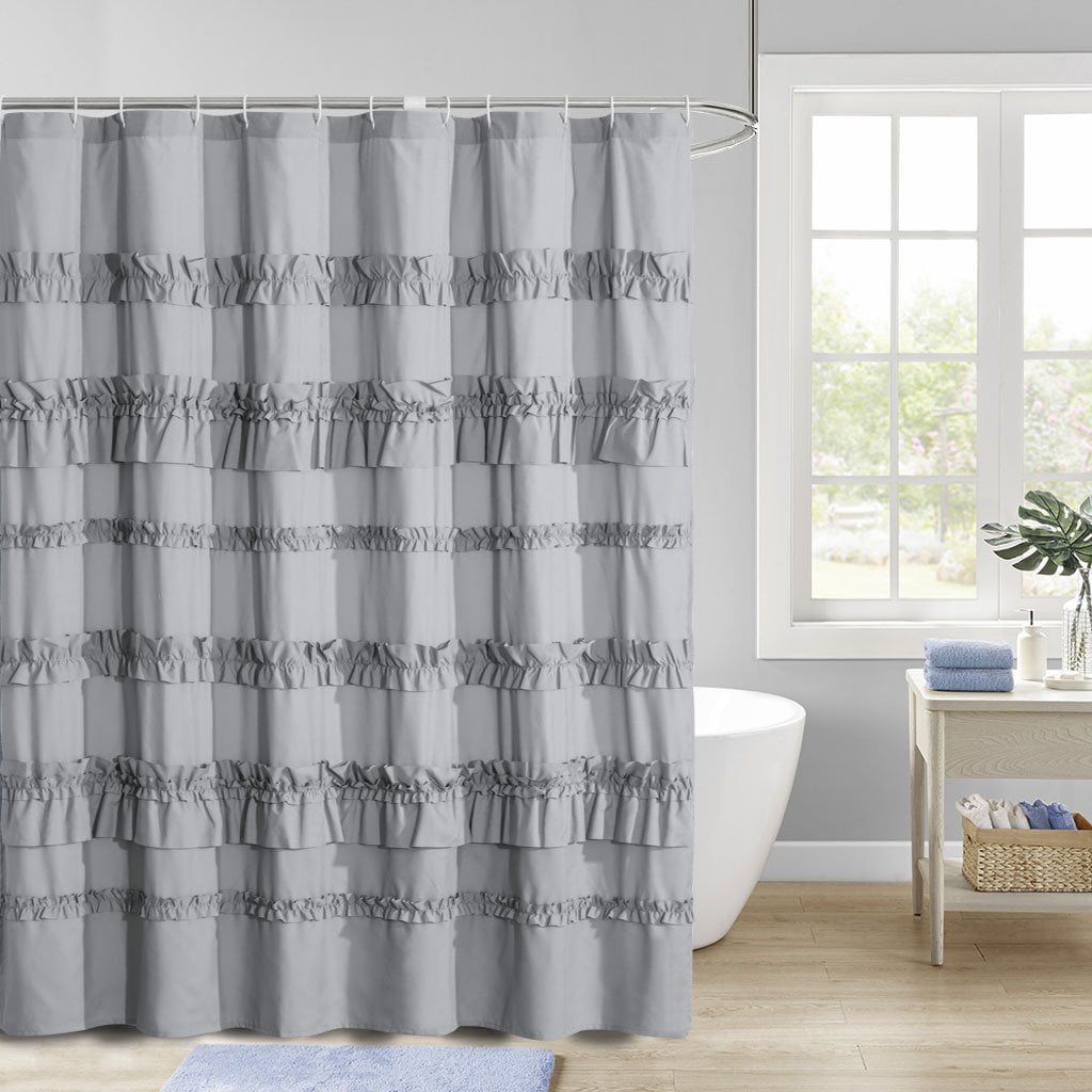 New Beautiful Shabby Chic White Grey Blush Ruffles Shower Curtain 72 x 72" 