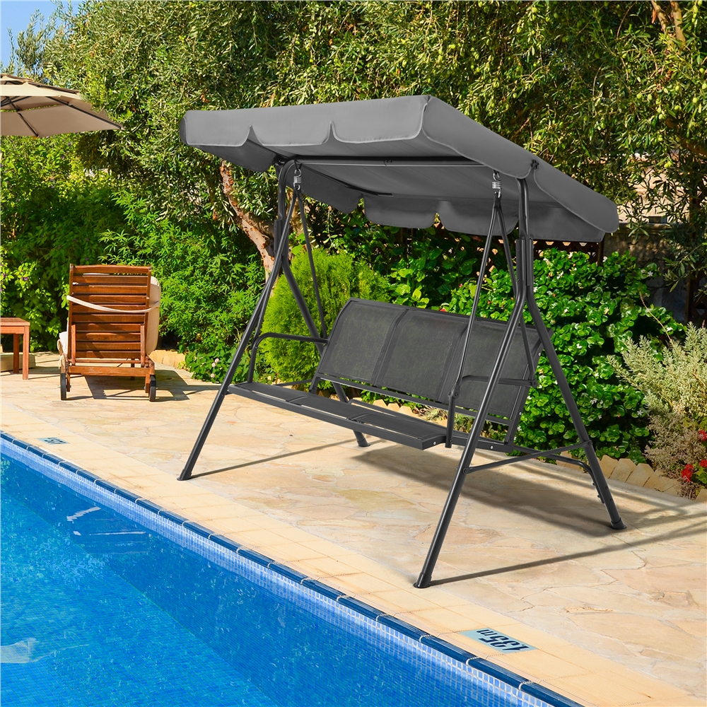Renwick 3-Seat Outdoor Patio Swing Chair with Adjustable Canopy, Gray