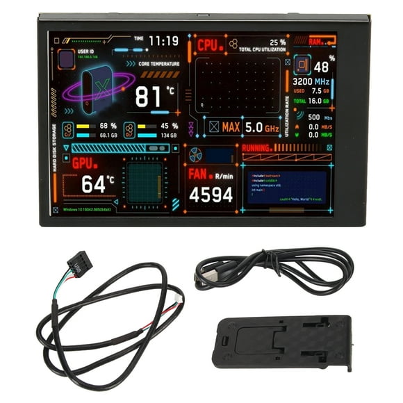 Computer Temp Monitor 3.5 Inch IPS Dual USB C Theme Editor Customizable Layout PC CPU Data Monitor for ARGB Chassis