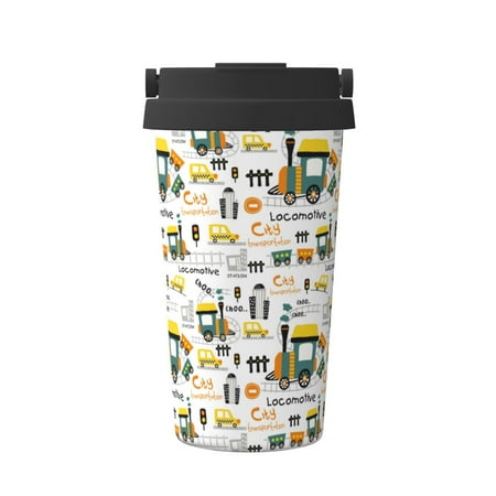 

Gaeub Transportation Cartoon Print Travel Mug Insulated Coffee Mug with Leakproof Lid Travel Coffee Mug Vacuum Stainless Steel Double Walled Reusable Coffee Cup