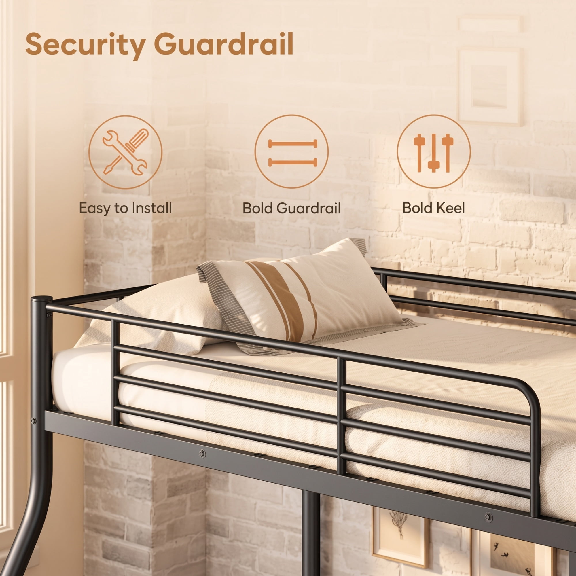 GARITIN Twin Over Full Bunk Bed and Sturdy Metal Bed Frame, Space Saving Bunk Bed with Safety Guardrails and Ladder for Teens Adults Kids and Shared Rooms, No Box Spring Needed, Black