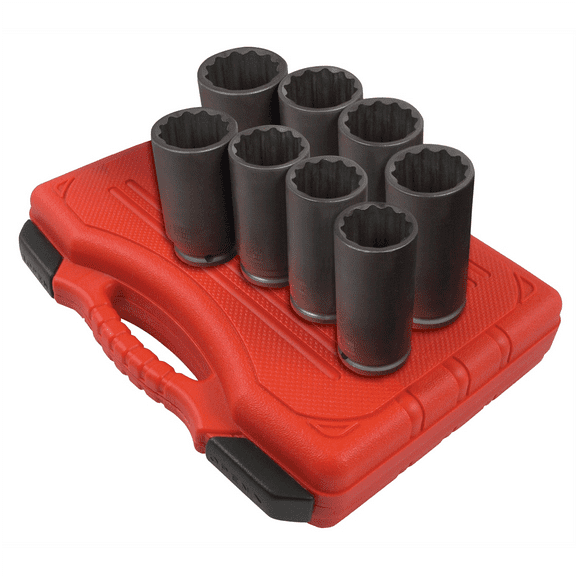 Sunex 2835 8-Piece 1/2" Drive Deep 12-Point Spindle Nut Impact Socket Set