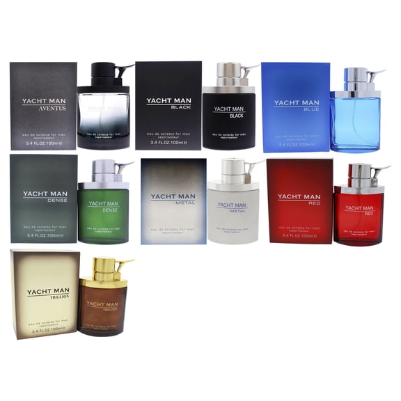 Myrurgia Yacht Man 7 Pc Kit - 3.4oz Aventus EDT Spray, 3.4oz Black EDT Spray, 3.4oz Blue EDT Spray, 3.4oz Dense EDT Spray, 3.4oz Metal EDT Spray, 3.4oz Red EDT Spray, 3.4 oz Trillion EDT Spray