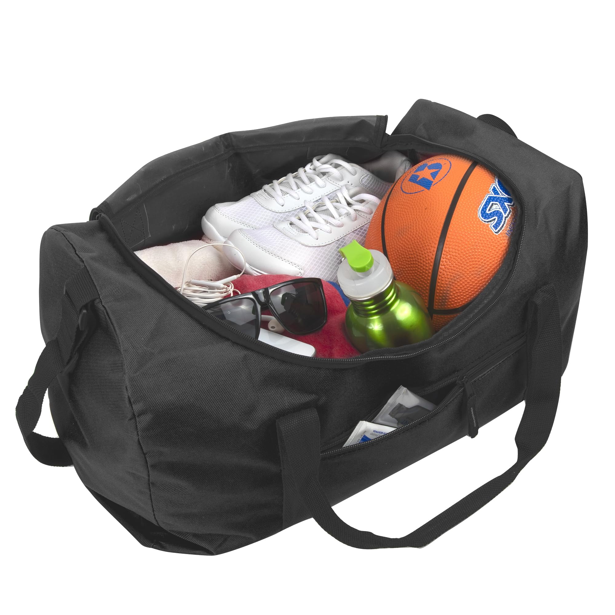 24 Pack of Bulk Wholesale 20 Inch 40 Liter Weekender Overnight Duffel Shoulder Bags for Sports, Travel and Commute in Black