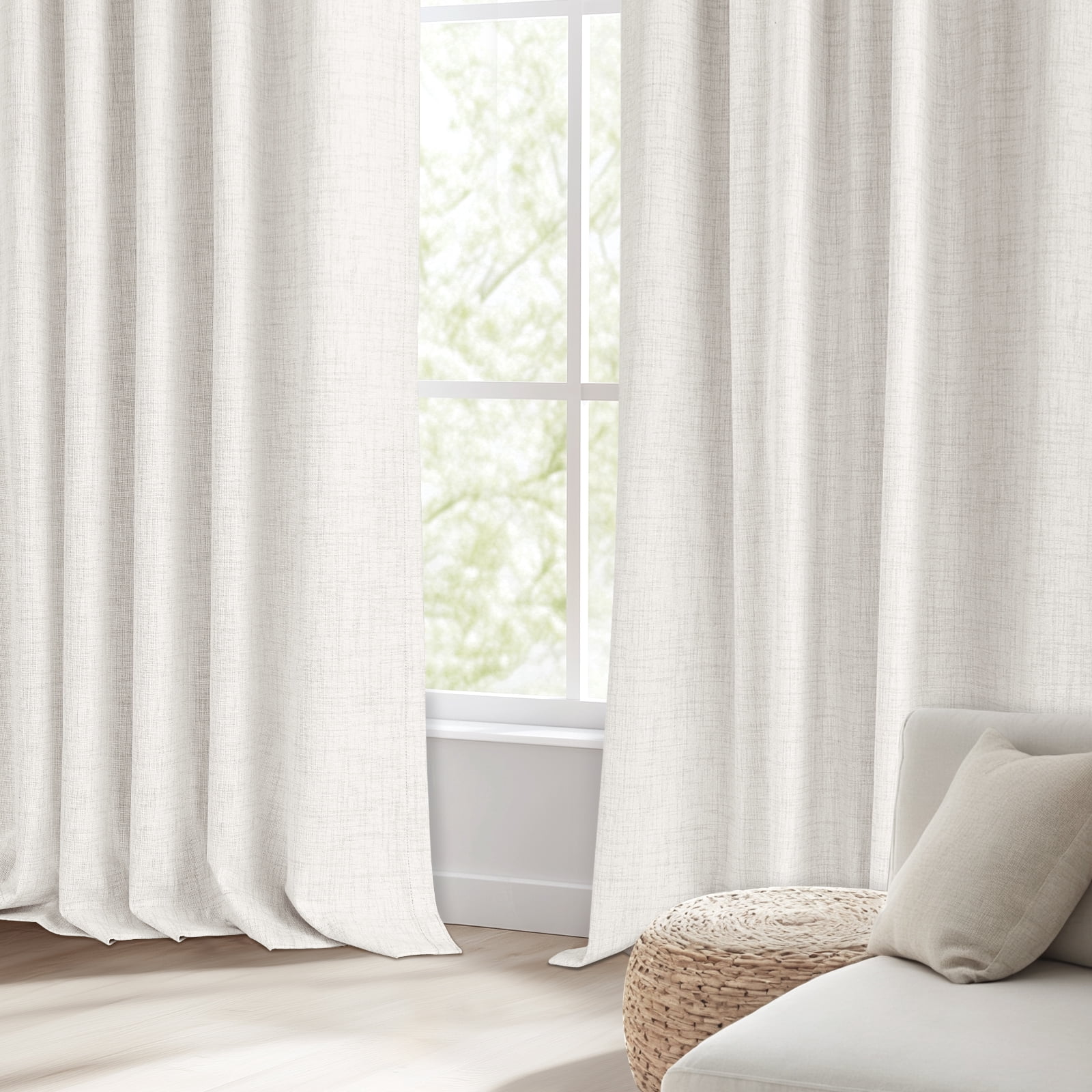 100% Blackout Curtains,50"Wx96"L Faux Linen Textured Back Tab/Rod Pocket Curtain,2 Panels Set,Thermal Insulated Curtains for Livingroom,Beige