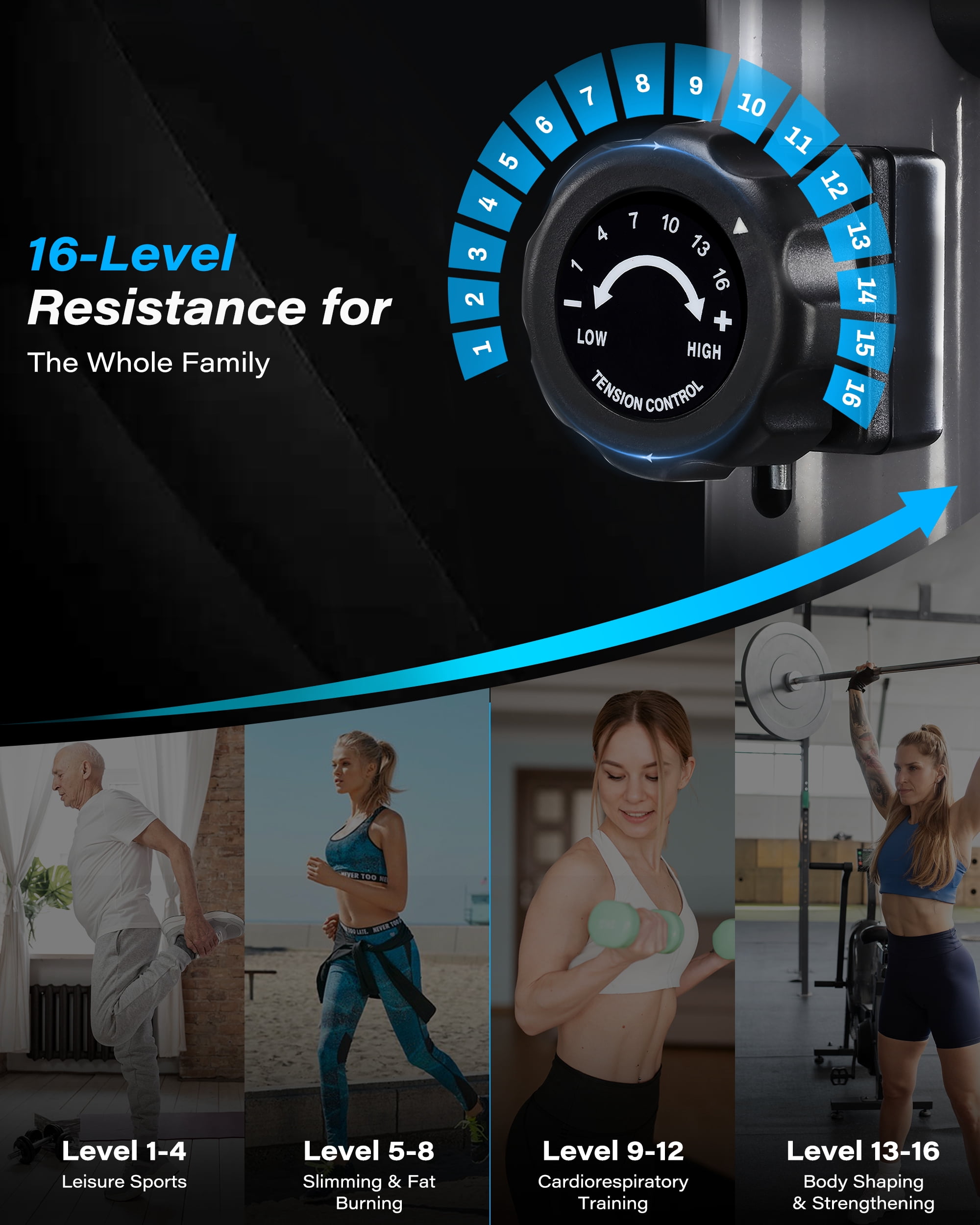 Elliptical Exercise Machine with 16 Resistance Levels, Hyper-Quiet Magnetic Elliptical Machine for Home with 15.5" Stride, 350LBS Loading Capacity, Backlit LCD Monitor, App Bluetooth