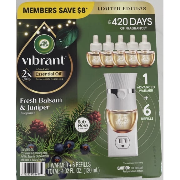 Air Wick Vibrant Fresh Balsam & Juniper 6 Refills Advanced Warmer