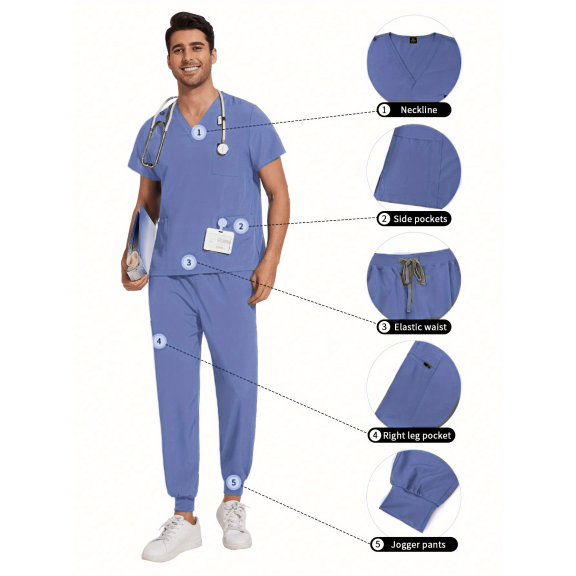 2025 New Multicolor Short Sleeve Mens Scrubs Uniforms Doctor Work Clothes Dentist Set Scrubs Tops Pants Men Hospital Nurse