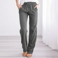 thumbnail image 5 of Women Casual Cotton And Linen Solid Drawstring Elastic Waist Long Straight Pants, 5 of 5